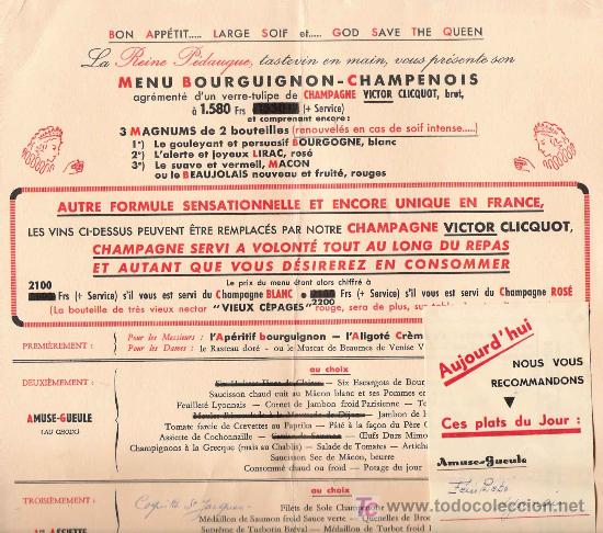 Coleccionismo: Men&uacute; franc&eacute;s. LA REINE P&Eacute;DAUQUE - Foto 1