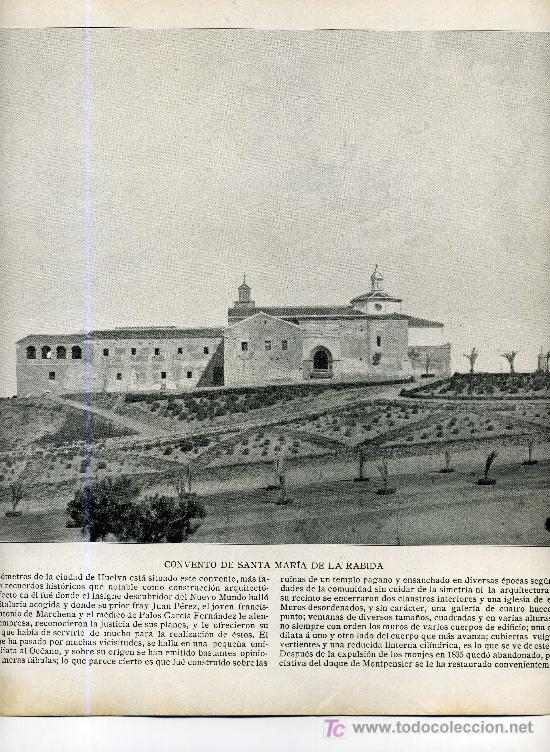 Coleccionismo: LAMINA FOTOGRAFICA .CONVENTO DE SANTA MARIA DE LA RABIDA. HUELVA. A&Ntilde;O 1895.GRAN DIMENSION 34 X 28 CM