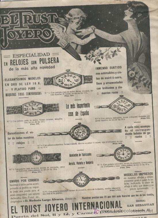Coleccionismo: HOJA PUBLICITARIA. EL TRUST JOYERO.  RELOJES.  PUERTA DEL SOL . MADRID.1919