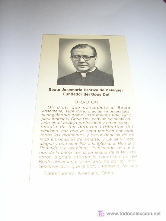 Coleccionismo: 1995-ORACION RECORDATORIA DE ESCRIVA DE BALAGUER-OPUS DEI