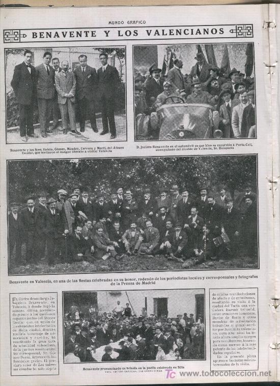 Coleccionismo: HOJA NOTICIA. A&Ntilde;O 1913. BENAVENTE Y LOS VALENCIANOS. JACINTO BENAVENTE EN SILLA.