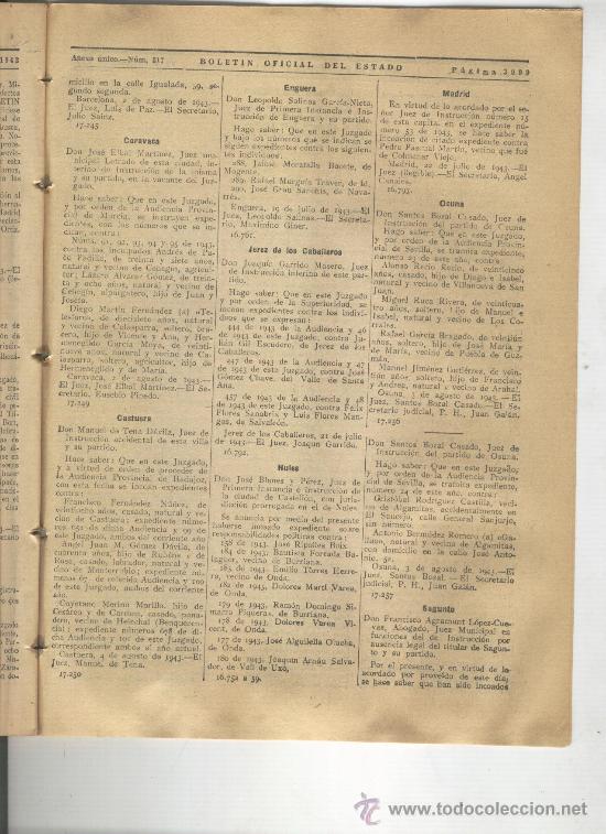 Coleccionismo: BOLETIN.POSGUERRA.POSTGUERRA.A&Ntilde;O 1943.MERIDA.MARTOS.TREMP.SAN VICENTE DE LA BARQUERA.NULES.CASTUERA.