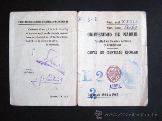 Coleccionismo: CARN&Eacute; UNIVERSIDAD DE MADRID. 1965. ENVIO GRATIS&iexcl;&iexcl;&iexcl;