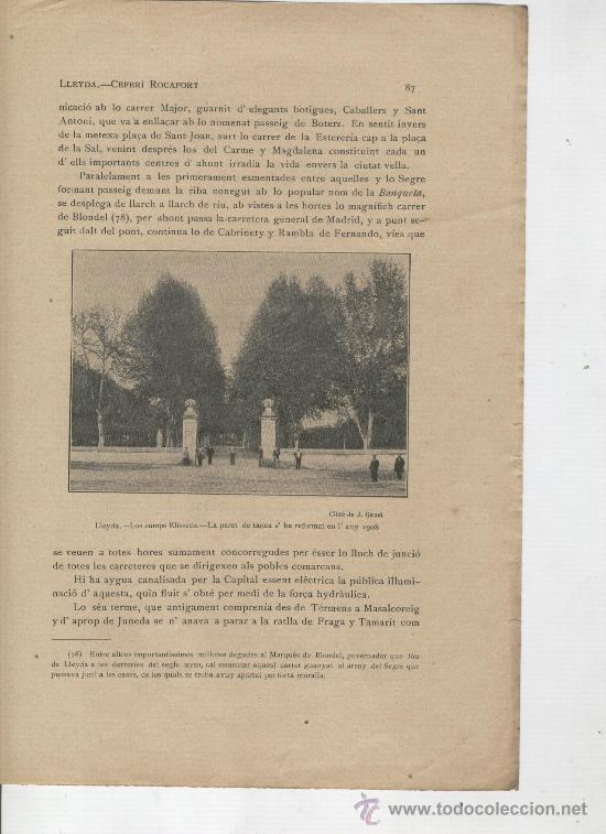 Coleccionismo: FOTO. RETALL. ANY 1913. LLEIDA. ELS CAMPS ELISSEUS. TANCA REFORMADA EN 1908