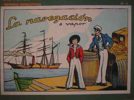 Coleccionismo: PINTURAS INSTRUCTIVAS: LA NAVEGACI&Oacute;N A VAPOR. Mallafr&eacute; 1920