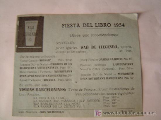 Coleccionismo: Targeta de  la fiesta del libro 1954 - Foto 1
