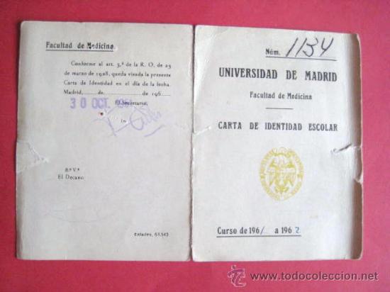 Coleccionismo: CARN&Eacute; UNIVERSIDAD DE MADRID. MEDICINA A&Ntilde;OS 60. ENVIO GRATIS&iexcl;&iexcl;&iexcl;