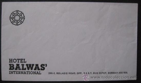 Coleccionismo: SOBRE PARA COLECCION HOTEL BALWAS. BOMBAY- INDIA. ENVIO GRATIS&iexcl;&iexcl;