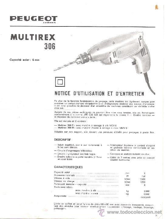 Coleccionismo: INSTRUCCIONES MULTIREX 306. PEUGEOT FRERES. EN FRANCES. 4 HOJAS.