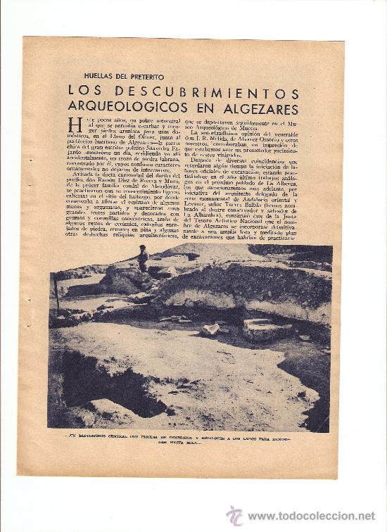 Colecionismo: HOJAS REPORTAJE A&Ntilde;O 1935 ALGEZARES MURCIA.DESCUBRIMIENTOS ARQUEOLOGICOS LLANO DEL OLIVAR