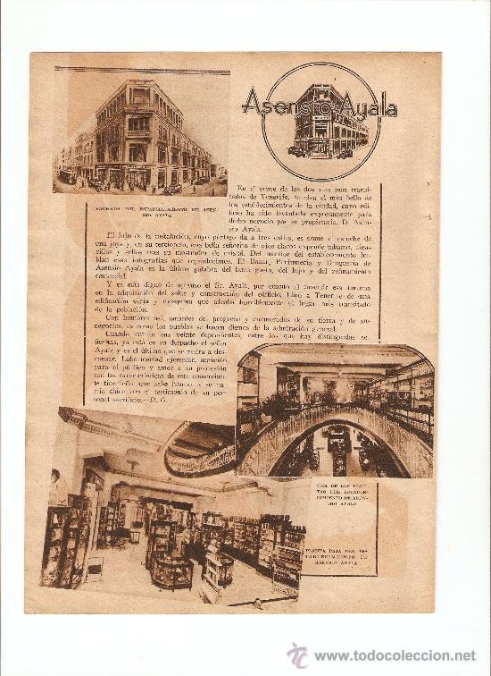 Coleccionismo: A&Ntilde;O 1934 HOJA REPORTAJE PUBLICIDAD TENERIFE ASENSIO AYALA COMERCIO ESTABLECIMIENTO ALMACEN CANARIAS