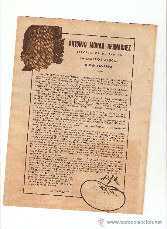 Collecting paper: HOJA REPORTAJE PUBLICIDAD A&Ntilde;O 1934 ANTONIO MORAN HERNANDEZ EXPORTADOR BA&Ntilde;ADEROS ARUCAS GRAN CANARIA