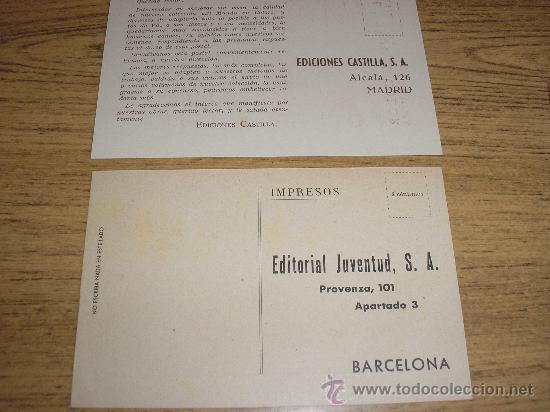 Coleccionismo: 2 TARJETAS POSTALES EDITORIAL JUVENTUD Y EDICIONES CASTILLA - Foto 1