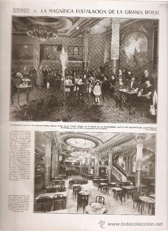 Coleccionismo: HOJA NOTICIA A&Ntilde;O 1922 BARCELONA INSTALACIONES GRANJA ROYAL SALON DORE