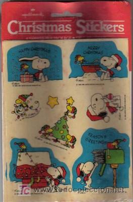 Coleccionismo: BL&Iacute;STER CON 4 L&Aacute;MINAS DE AUTOADHESIVOS DE NAVIDAD DE SNOOPY