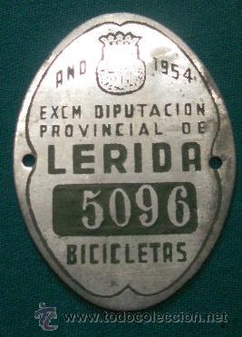 Coleccionismo: Chapa de bicicleta, L&eacute;rida 1954 - Foto 1