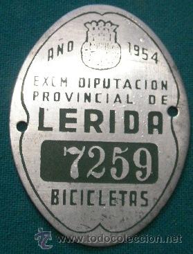 Coleccionismo: Chapa de bicicleta, L&eacute;rida 1954 - Foto 1
