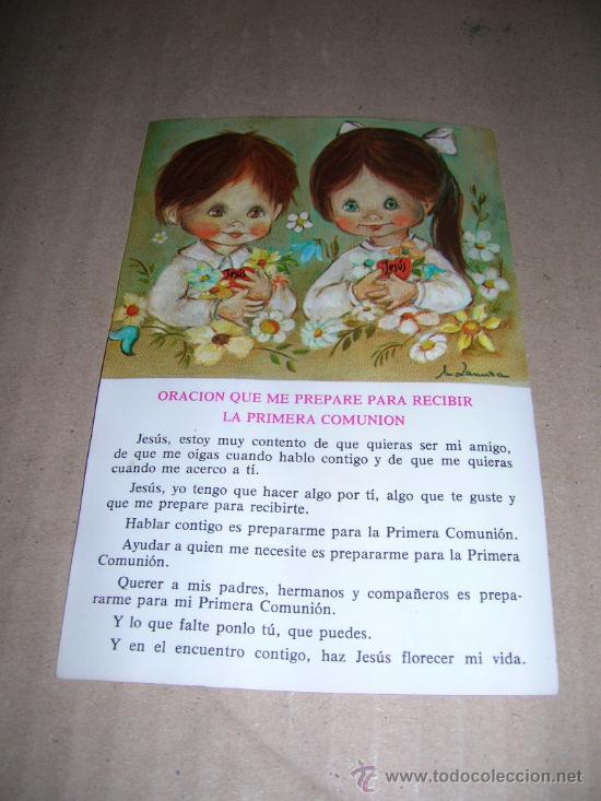 Coleccionismo: Antigua estampita con oracion para recibir la 1&ordf; comunion. A&ntilde;o 1980.