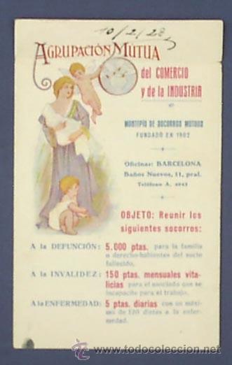 Coleccionismo: TR&Iacute;PTICO AGRUPACI&Oacute;N M&Uacute;TUA DEL COMERCIO Y DE LA INDUSTRIA. REQUISITOS PARA FORMAR PARTE. BCN, 1928. - Foto 1