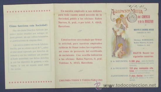 Coleccionismo: TR&Iacute;PTICO AGRUPACI&Oacute;N M&Uacute;TUA DEL COMERCIO Y DE LA INDUSTRIA. REQUISITOS PARA FORMAR PARTE. BCN, 1928. - Foto 3