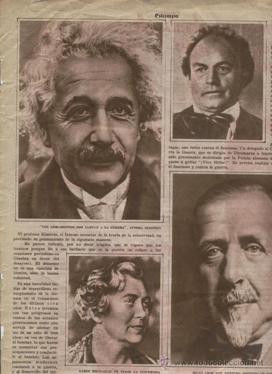 Coleccionismo: RECORTE DE PRENSA. A&Ntilde;OS 30. GUERRA MUNDIAL.EINSTEIN. MANN. MICHAELIS. PAELT.GRANDES PENSADORES.