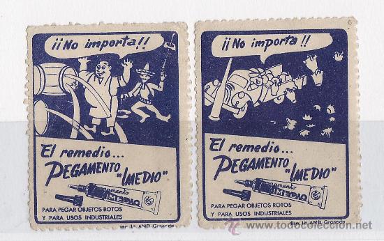 Coleccionismo: etiquetas pegamento imedio .- LOTE DE 2 .- A&Ntilde;OS CINCUENTA