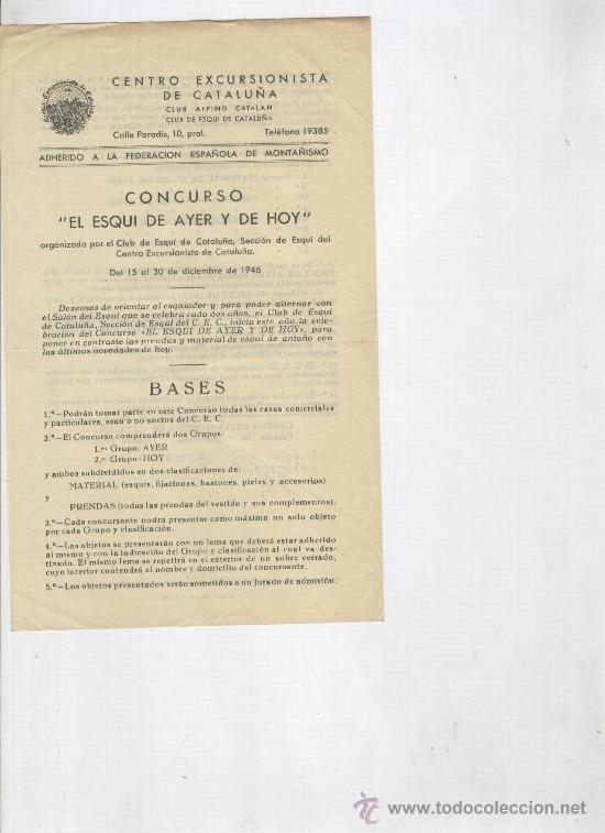 Coleccionismo: C.E.C. CONCURSO EL ESQUI DE AYER Y DE HOY. A&Ntilde;O 1946. CENTRO EXCURSIONISTA DE CATALUNYA