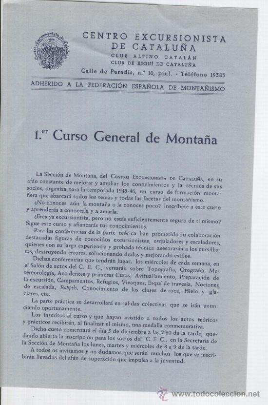 Coleccionismo: CIRCULA. C.E.C. A&Ntilde;O 1946. PRIMER CURSO GENERAL DE MONTA&Ntilde;A. ALPINISMO. ESQUI.