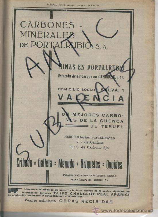 Coleccionismo: HOJA PUBLICITARIA. A&Ntilde;O 1921. MINAS DE CARBON DE PORTALRUBIO. TERUEL.
