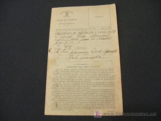 Sammelleidenschaft Papier: DIPUTACION PROVINCIAL DE BARCELONA - BOLSA DE TRABAJO - MAYO 1.931