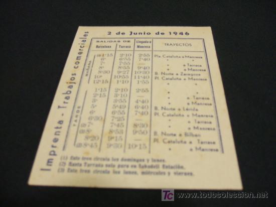Sammelleidenschaft Papier: TARJETA HORARIO DE TRENES A&Ntilde;O 1946 - M. FIGUERAS SINGLA - TARRASA