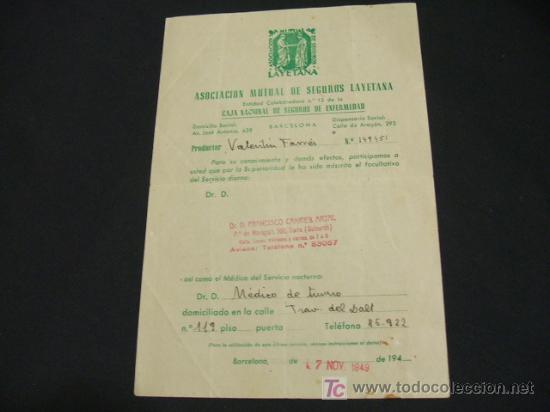 Sammelleidenschaft Papier: ASOCIACION MUTUAL DE SEGUROS LAYETANA  - CAJA NACIONAL DE SEGUROS DE ENFERMEDAD -