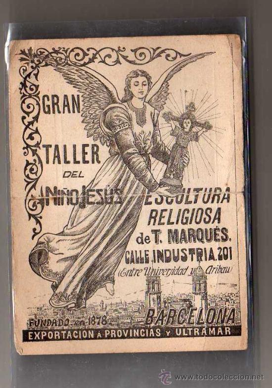 Coleccionismo: TARGETA DEL GRAN TALLER DEL NI&Ntilde;O JESUS, ESCULTURAS RELIGIOSAS DE T. MARQUES, BARCELONA