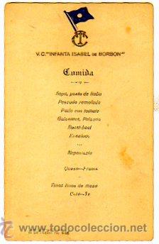 Coleccionismo: Venu Vapor Infanta isalbe de borbon. Comida. Enero de 1916. 17 x 10,50 cm. Barco.