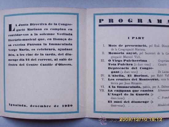 Coleccionismo: CONGREGACIO MARIANA IGUALADA 1930 - Foto 2