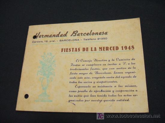 Collectionnisme: HERMANDAD BARCELONESA - PROGRAMA FIESTAS DE LA MERCED - A&Ntilde;O 1.948 -