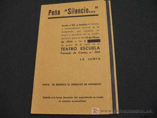 Collectionnisme: PROGRAMA TEATRO - PE&Ntilde;A SILENCIO - A&Ntilde;O 1.934 - EL ABOLENGO Y LA MARCHA DE CADIZ
