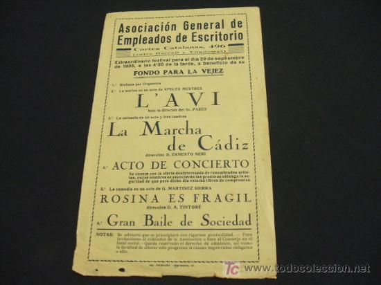 Collectionnisme: PROGRAMA - ASOCIACION GENERAL DE EMPLEADOS DE ESCRITORIO - EXTRAORDINARIO FESTIVAL A&Ntilde;O 1.935 -
