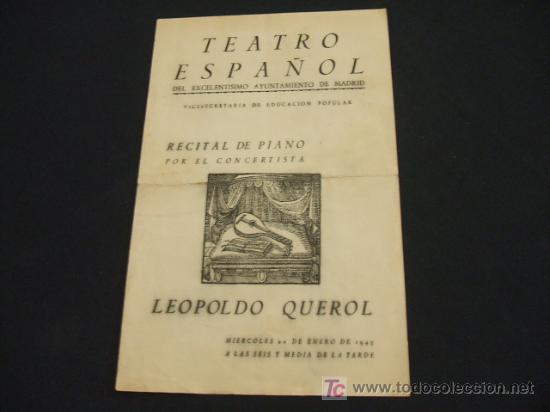 Coleccionismo: PROGRAMA - TEATRO ESPA&Ntilde;OL DE EXCMO. AYUNTAMIENTO DE MADRID - RECITAL DE PIANO