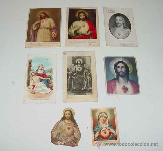 Coleccionismo: 8 ESTAMPAS DE PAPEL CON IMAGENES DEL SAGRADO CORAZON DE JESUS - LA MAS GRANDE MIDE 12 X 8 CMS.