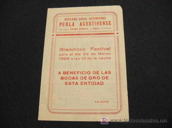 Collectionnisme: PROGRAMA - SOCIEDAD CORAL EUTERPENSE - GRANDIOSO FESTIVAL A BENEFICIO DE LAS BODAS DE ORO