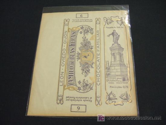 Colecionismo: ENVOLTORIO DE CHOCOLATE FAMILIAR CAMILO DE BLAS HERAS - LEON - OVIEDO - GIJON -
