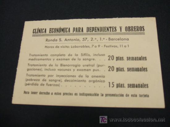 Collectionnisme: TARJETA PUBLICITARIA - CLINICA ECONOMICA PARA DEPENDIENTES Y OBREROS -