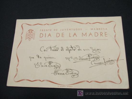 Collectionnisme: FRENTE DE LAS JUVENTUDES - EL DIA DE LA MADRE - MANRESA -
