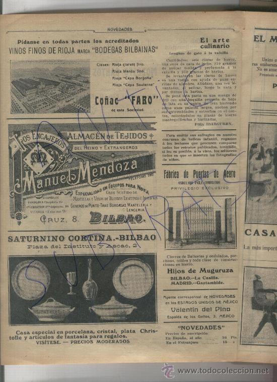 Coleccionismo: RECORTE DE PRENSA A&Ntilde;O 1912 BODEGAS BILBAINAS CO&Ntilde;AC FARO ALMACEN DE TEJIDOS MANUEL MENDOZA BILBAO