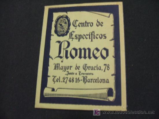 Colecionismo: CENTRO DE ESPECIFICOS ROMEO - MAYOR DE GRACIA, 78 - BARCELONA -