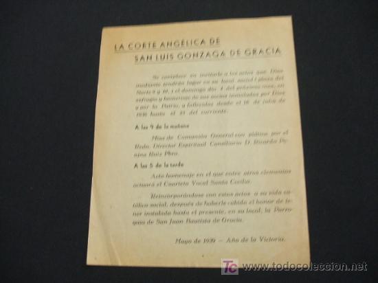 Collectionnisme: LA CORTE ANGELICA DE SAN LUIS GONZAGA DE GRACIA - MAYO 1939