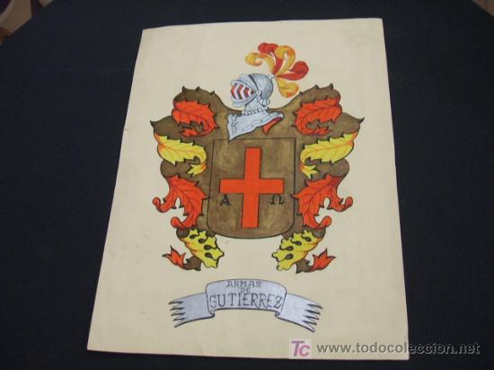 Collezionismo: ESCUDO DE ARMAS DE GUTIERREZ - PINTADO A MANO -
