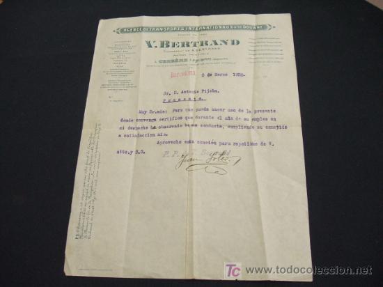 Collectionnisme: AGENCIA DE TRANSPORTES - V. BERTRAND - A&Ntilde;O 1922 -