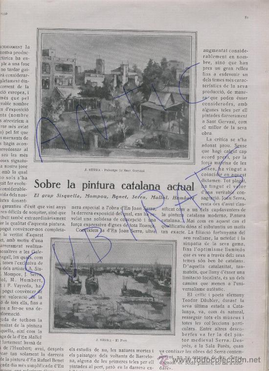 Collecting paper: RETALL DE PREMAS. ANY 1930. PNTURA CATALANA. SISQUELLA. MOMPOU.SERRA. BENET. MALLOL. HUMBERT.